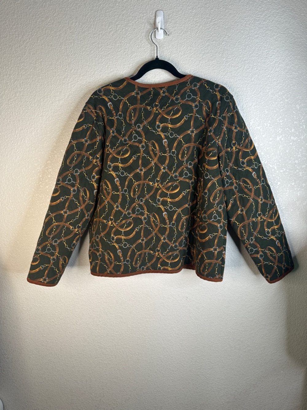 Jones New‎ York Cotton Equestrian Chain & Belt Harness Print Quilted Jacket Sz M - Picture 5 of 7